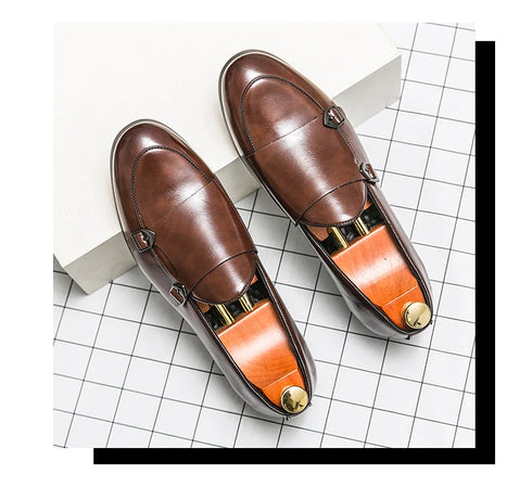 Men's Leather Formal Monk Shoes for Business Office and Wedding Events